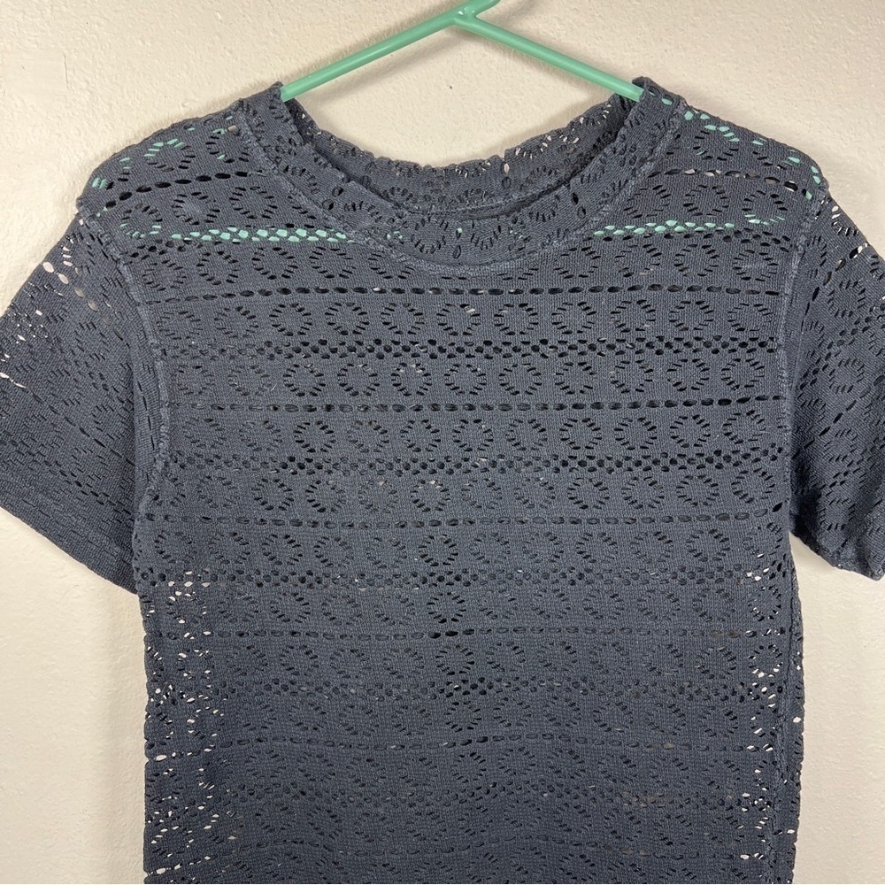 Navy Eyelet Short Sleeve Crewneck Tee by